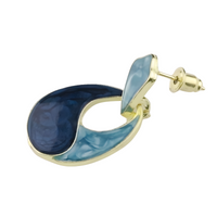 Multi Colour Marbled Teardrop Dangle Earrings — Navy & Grey Swirl Inlay 1383