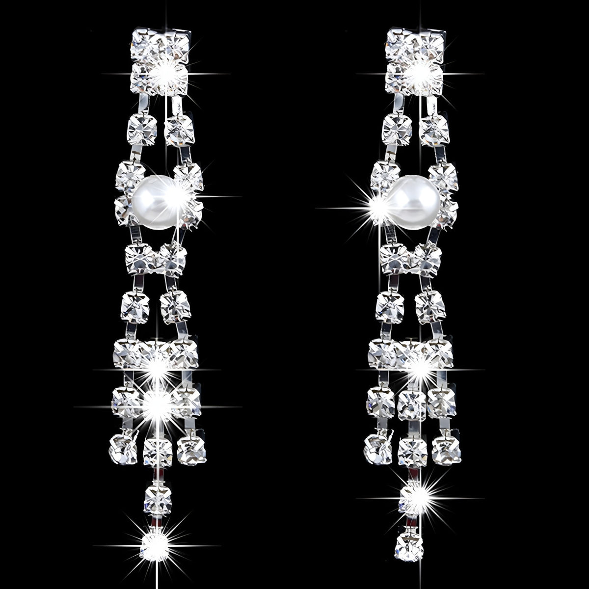 Bridal Jewelry Set-Pearl and Crystal Necklace & Dangle Earrings, Wedding 395