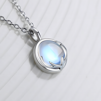 Copper Necklace with Cubic Zirconia Round Pendant for Women, Blue Moonstone 1257