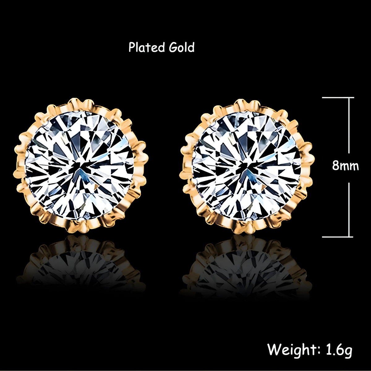 18K Gold-Plated Round Stud Earrings Women - Brilliant Cut Crystal Earrings 313