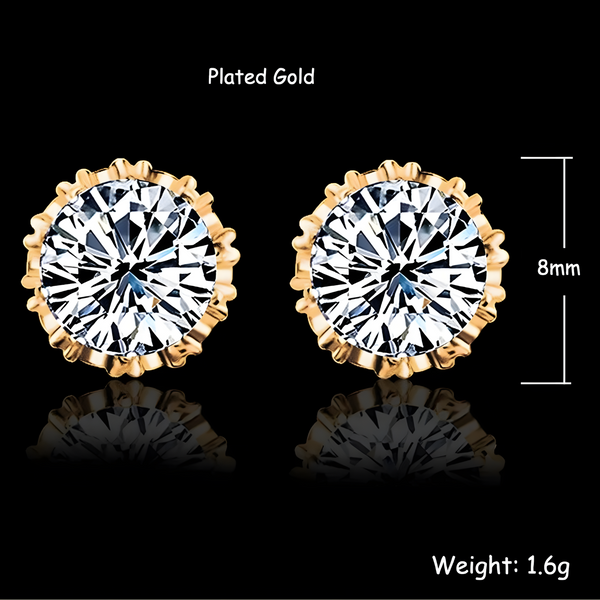 18K Gold-Plated Round Stud Earrings Women - Brilliant Cut Crystal Earrings 313