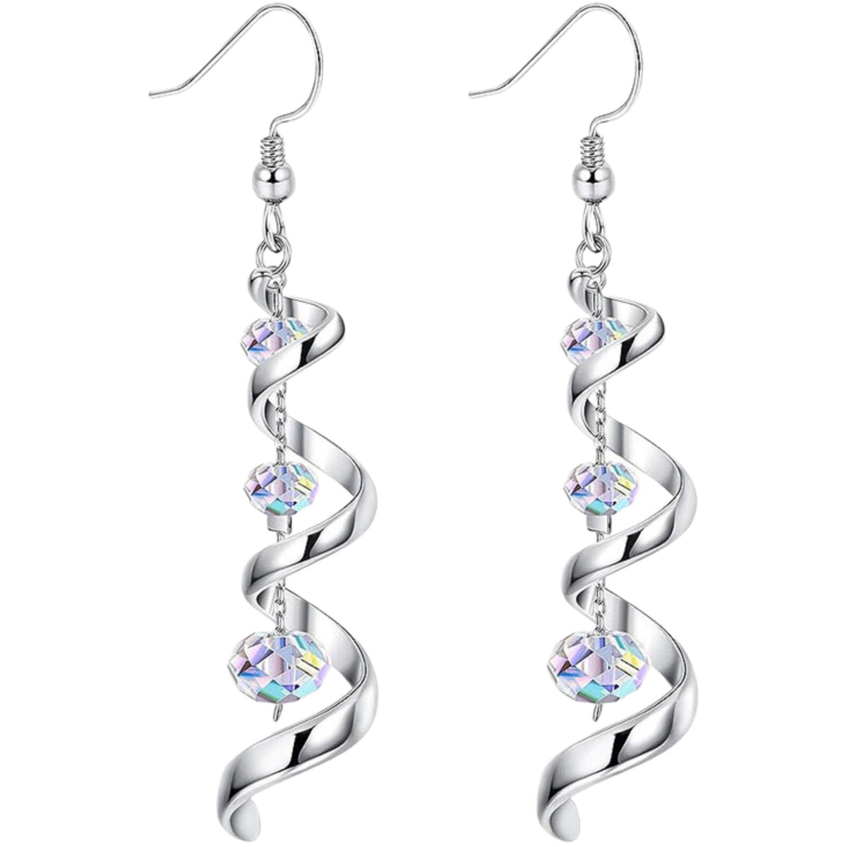 925 Sterling Silver Spiral Ribbon Teardrop Dangle Earrings Austrian Crystal B5