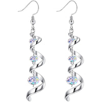 925 Sterling Silver Spiral Ribbon Teardrop Dangle Earrings Austrian Crystal B5