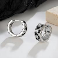 925 Sterling Silver Huggie Hoop Earrings Women Black & White Zircon Inlay 318