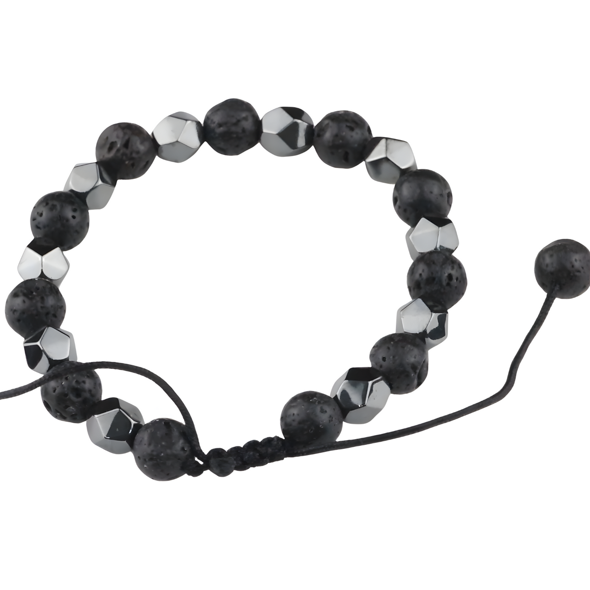 Black 8mm Lava Beaded Bracelet Adjustable Macrame Bracelet Unisex Volcanic 1351