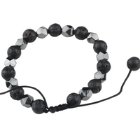 Black 8mm Lava Beaded Bracelet Adjustable Macrame Bracelet Unisex Volcanic 1351