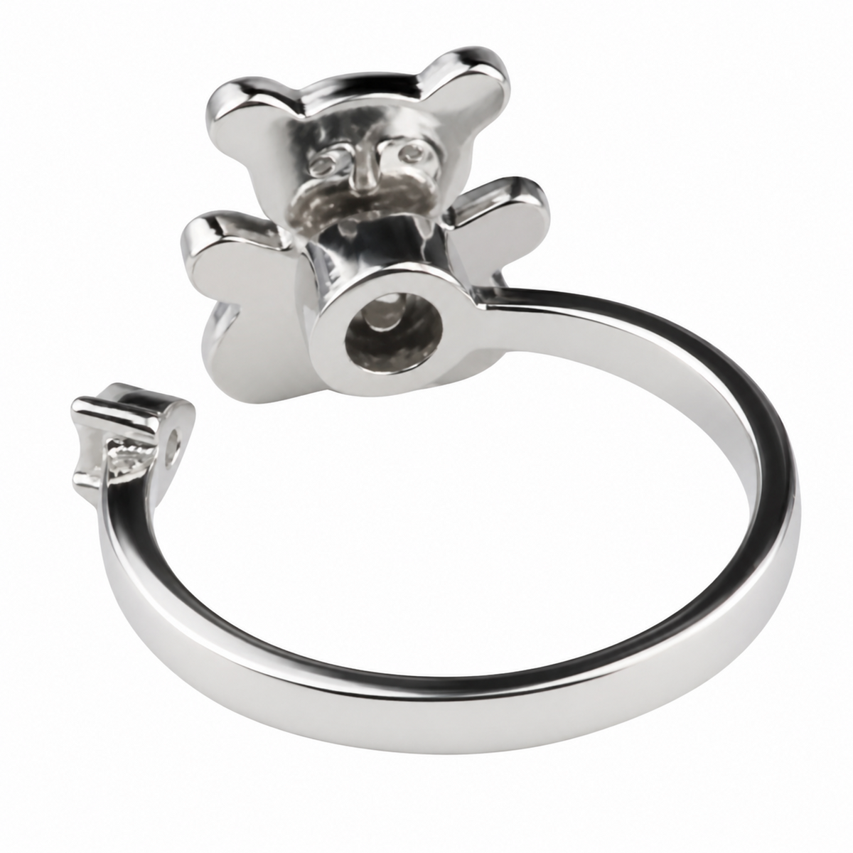 Cute Teddy Bear Open Ring Adjustable Fashion Ring With Pink Heart Crystal 1600