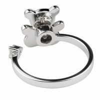 Cute Teddy Bear Open Ring Adjustable Fashion Ring With Pink Heart Crystal 1600
