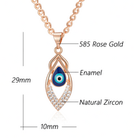 585 Rose Gold Evil Eye Pendant Necklace for Women, Blue Enamel Eye Zircon 1289