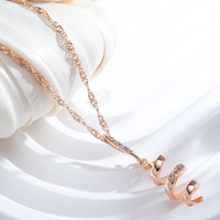 Rose Gold Spiral Pendant Necklace 34mm Twisted Wave Design Zircon Stone 1496