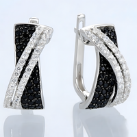 Sterling Silver Hoop Earrings for Women with Black and White Zirconia Stones 510