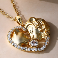 Lion Couple Heart Shape Pendant Necklace Zircon Frame Decoration Valentine B175