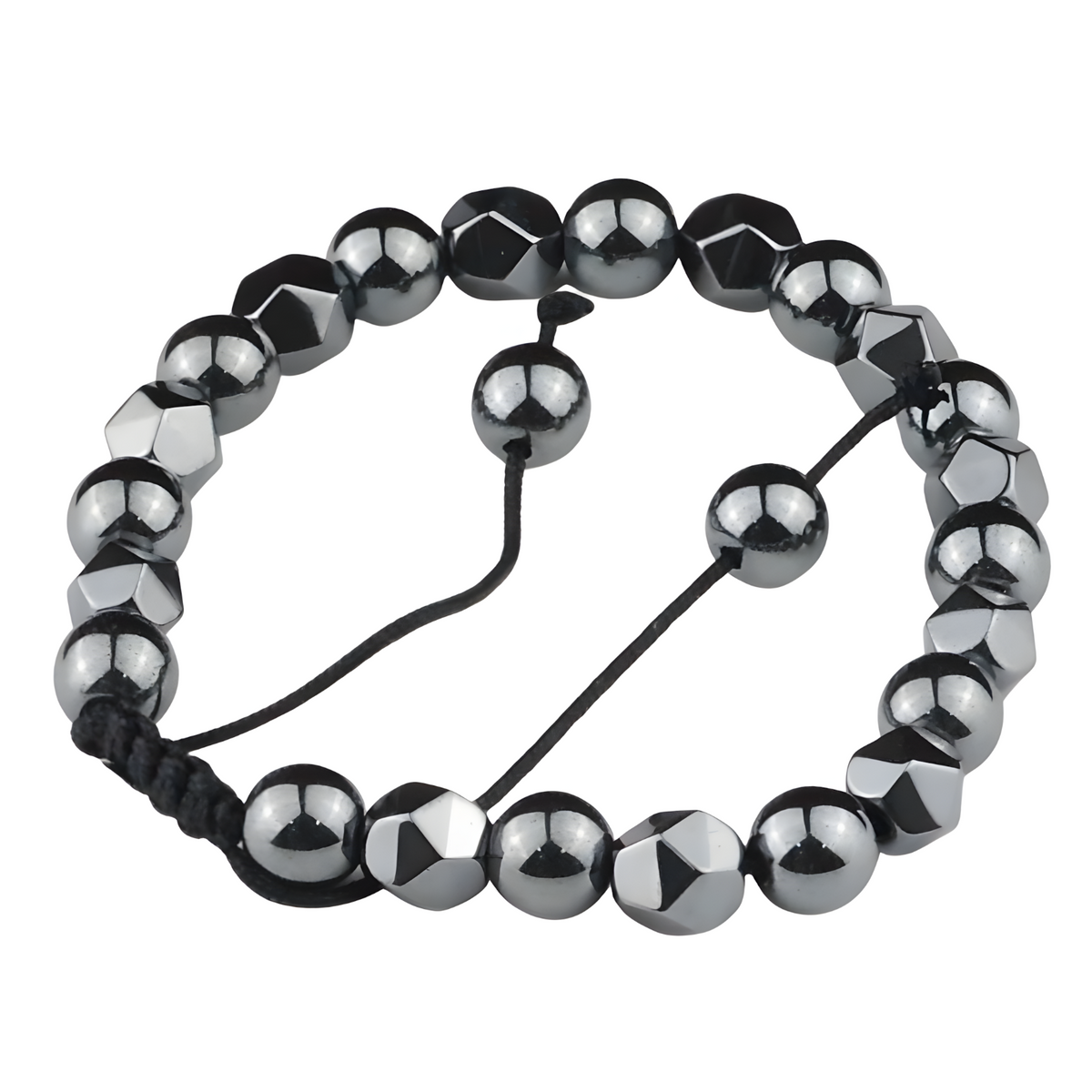 Grey 8mm Hematite Beaded Bracelet Adjustable Macrame Bracelet Unisex Magnet 1352