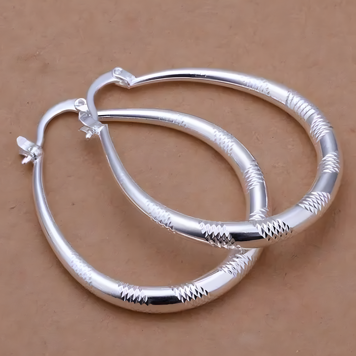 Textured Hoop Earrings for Women – Copper Alloy with 925 Silver Plating 1204