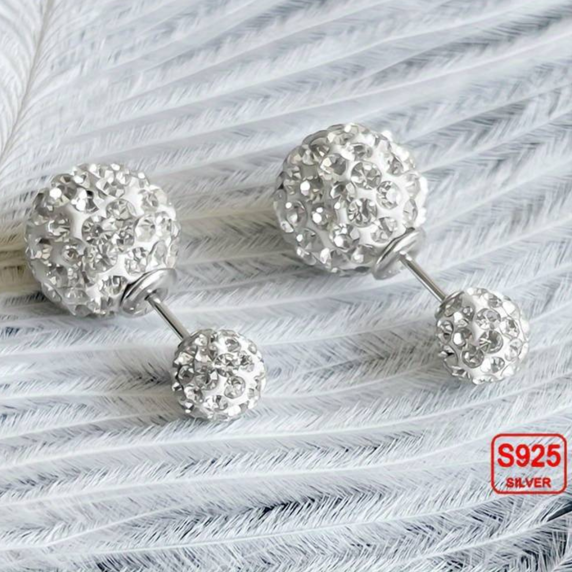 925 Sterling Silver Stud Earrings with Sparkling Cubic Zirconia, 2.5cm Drop 160