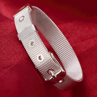 Adjustable Mesh Buckle Bracelet For Women Silver Tone Wide Strap Watchband 1751