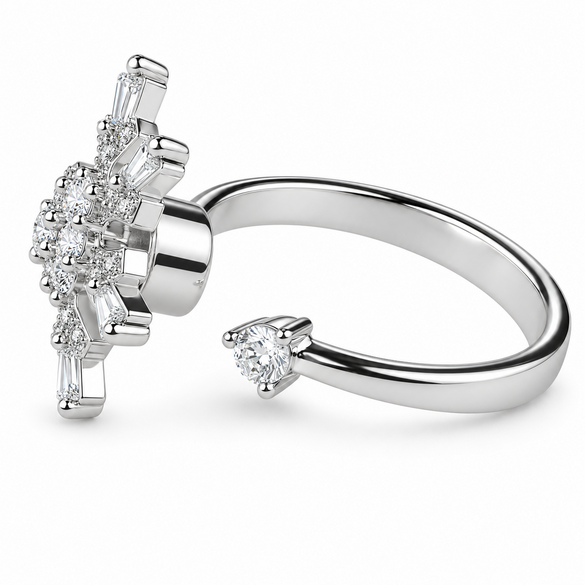 Rotatable Snowflake Spinner Ring For Women, Adjustable Open Band Fidget 1509