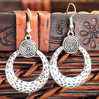 Boho Hammered Hoop Jewellery Set Women, Black Cord Round Pendant Necklace 1709