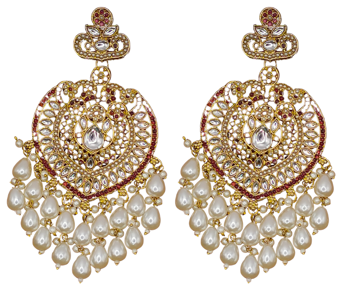 Elegant Bollywood Inspired Gold Kundan Earrings - Traditional Indian Jewelry 218