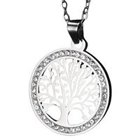 Stainless Steel Tree of Life Pendant Necklace Silver Round Cut Out Tree 1088