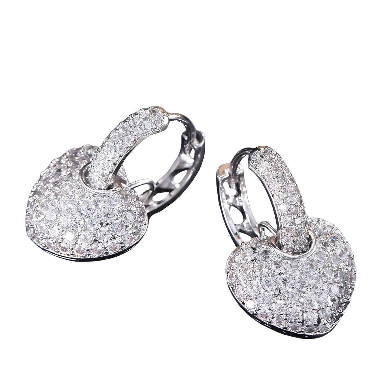 Sparkling Heart Drop Earrings Fine Rhinestone Embellishments - 925 Sterling 331