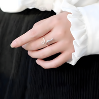 Silver-Tone Plated Copper Alloy Cat Wrap Ring Adjustable Open Band, Minimal 862