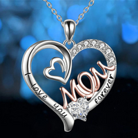 “I Love You Mom Forever” Heart Pendant Necklace – Cubic Zirconia Crystal B86