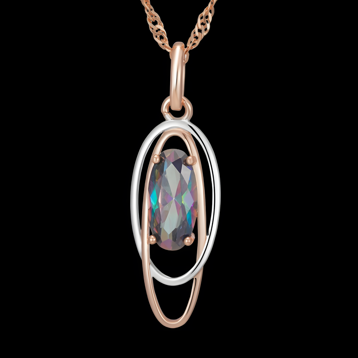 585 Rose Gold Color Oval Colorful Natural Zircon Pendant Necklace for Women 1274