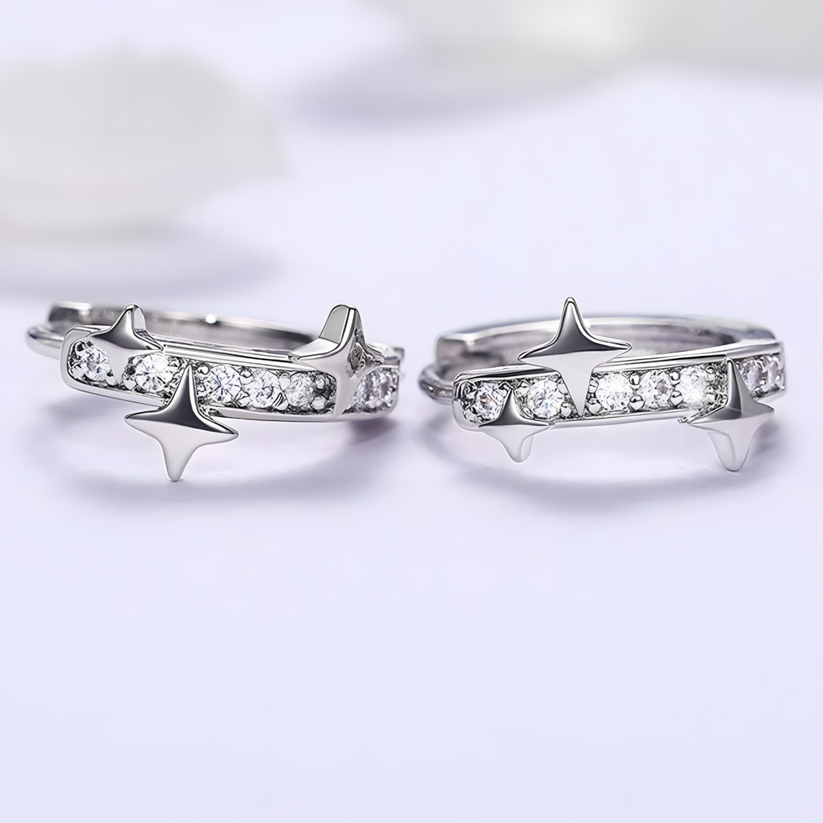 Crystal Star Huggie Hoop Earrings, Sparkling CZ Star, Small Silver Hoop 328