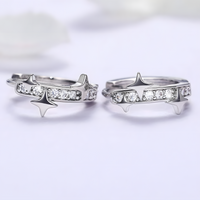 Crystal Star Huggie Hoop Earrings, Sparkling CZ Star, Small Silver Hoop 328