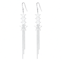 925 Sterling Silver Star Drop Earrings, Long Tassel Dangle, Sparkling 325