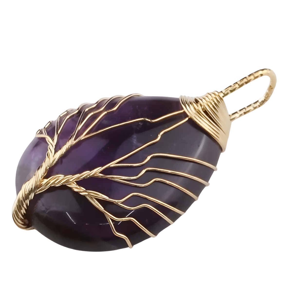Gold Amethyst Tree Of Life Pendant Necklace Women Oval Gemstone Statement 1342