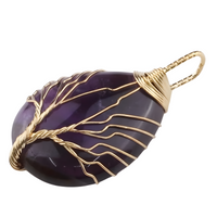 Gold Amethyst Tree Of Life Pendant Necklace Women Oval Gemstone Statement 1342