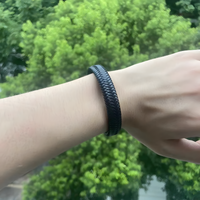 Men's Black Braided Leather Bracelet with Zinc Alloy Magnetic Clasp 446