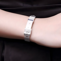 Adjustable Mesh Buckle Bracelet For Women Silver Tone Wide Strap Watchband 1751