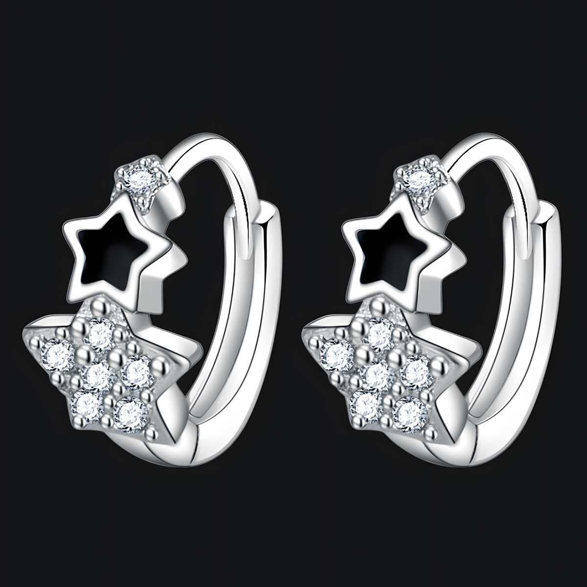 925 Silver-Plated Cute Star Hoop Earrings Women – Copper Alloy 925 Silver 1023
