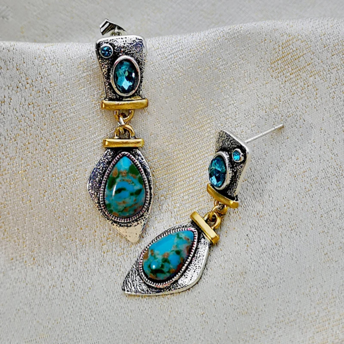 Vintage Blue Stone Drop Earring Elegant Turquoise Gemstone Studs Zinc Alloy 737
