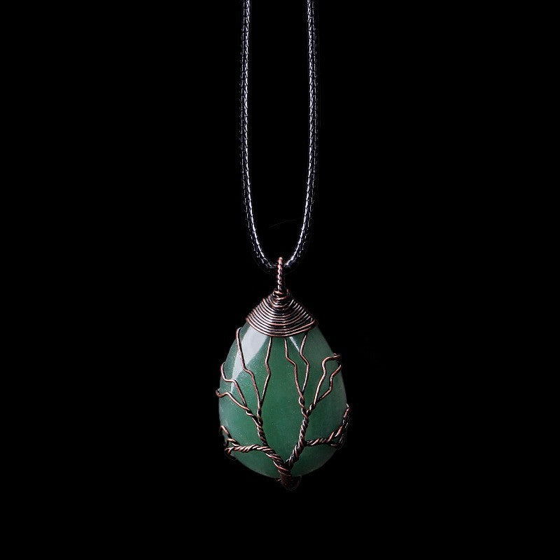 Green Tree Of Life Pendant Necklace Women Oval Gemstone Statement Healing 1346