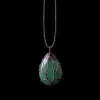 Green Tree Of Life Pendant Necklace Women Oval Gemstone Statement Healing 1346