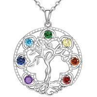 7 Chakra Tree of Life Pendant, Silver Plated Yoga Healing Stone Necklace B152