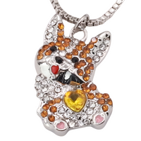 Corgi Dog Pendant Necklace Women Gold Tone Look Crystal Puppy Charm Welsh B240
