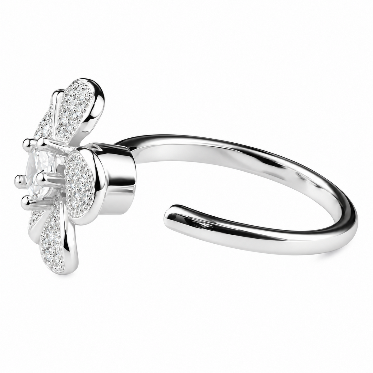 Silver Tone Floral Open Ring Adjustable Statement Ring Sparkling Flower 1588