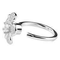 Silver Tone Floral Open Ring Adjustable Statement Ring Sparkling Flower 1588