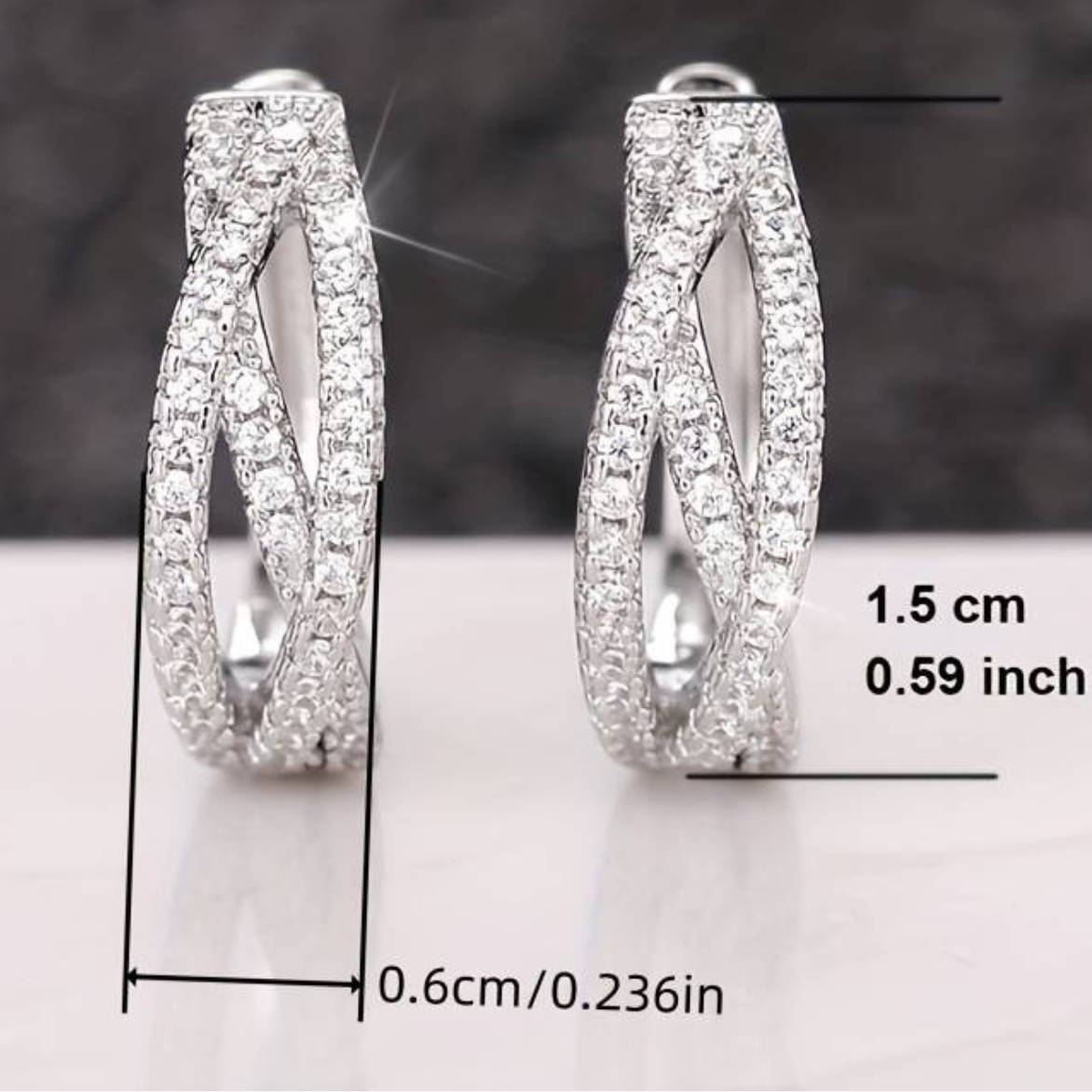 Silver-Plated Streamlined Hoop Earrings Cubic Zirconia, 1.5cm Elegant Twist 158