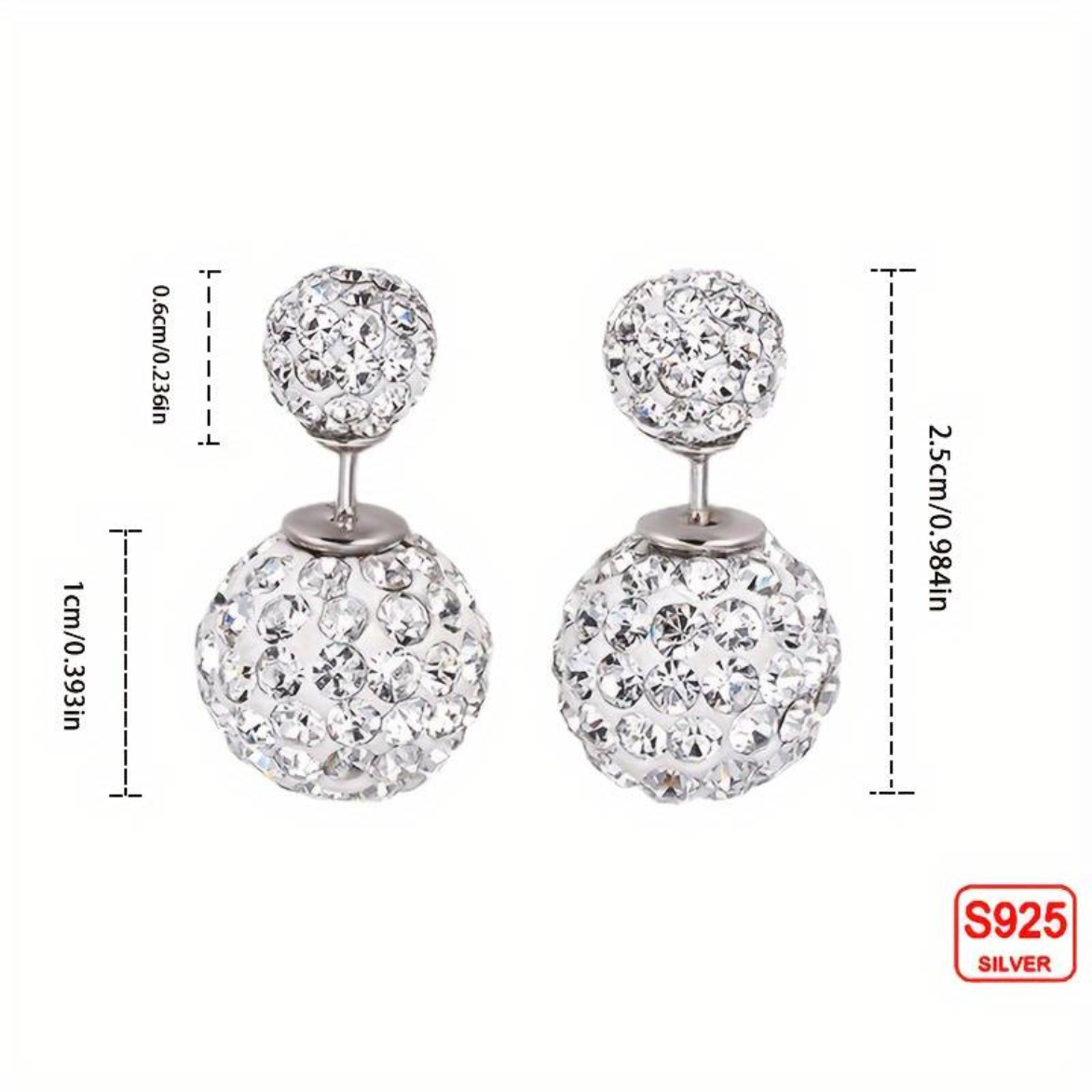 925 Sterling Silver Stud Earrings with Sparkling Cubic Zirconia, 2.5cm Drop 160