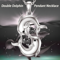 Sterling Silver Plated Double Dolphin Kiss Necklace for Women Romantic Blue B178