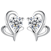 Silver-Plated Crystal Stud Earrings Women Elegant Geometric Butterfly Design 972
