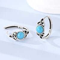 Celtic Knot Hoop Earrings for Women - Blue Turquoise Round Stone, 18.2mm 1802