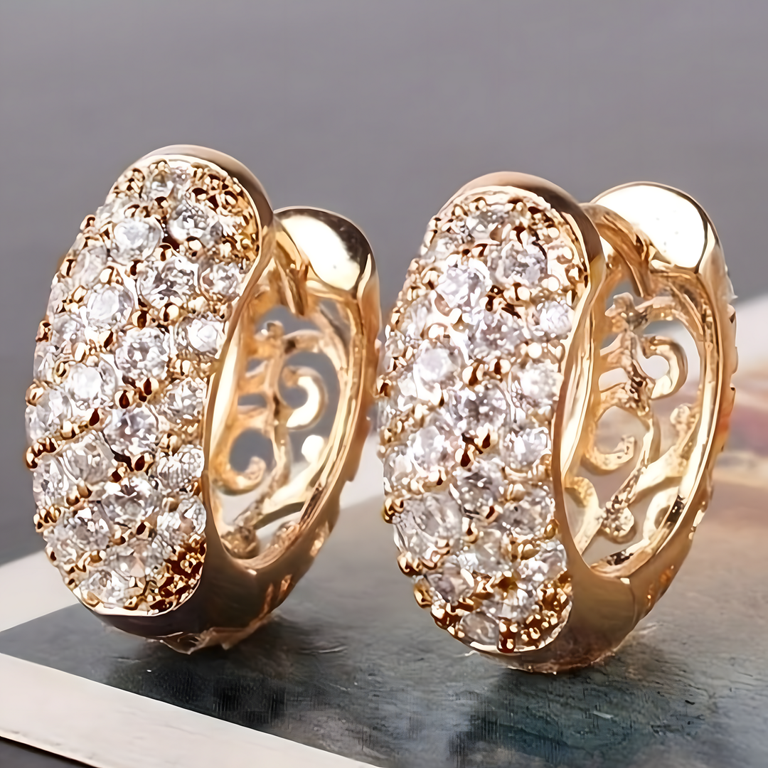 Luxury Pave Hoop Earrings for Women – Rose Gold Tone Cubic Zirconia Huggie 650
