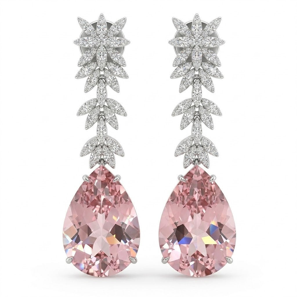 Unified Jewellery Premium Pink Pear Crystal Leaf Drop Earrings 45mm 1845